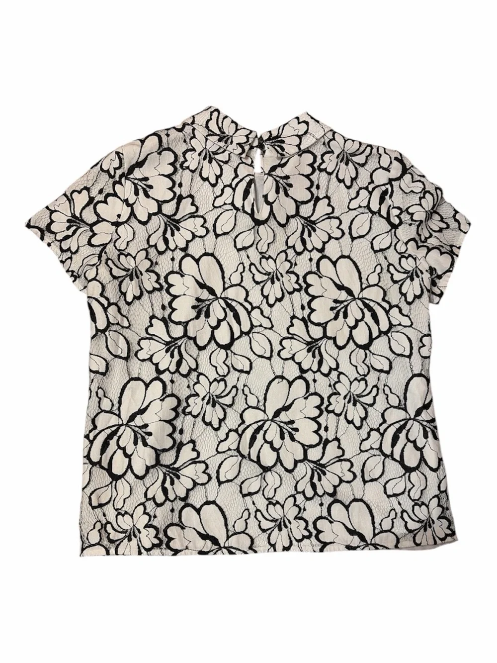 Karl Lagerfeld Paris Floral Lace Bow Collar Blouse Top White Black Size 12 - Picture 5 of 9